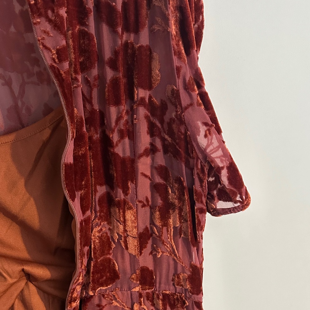Women's Burgundy Floral Velvet Maxi Dress - Picture 4 of 6